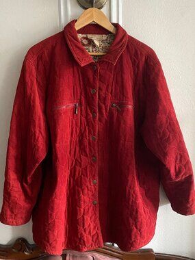 Red Quitled Corduroy Snap Button Jacket
